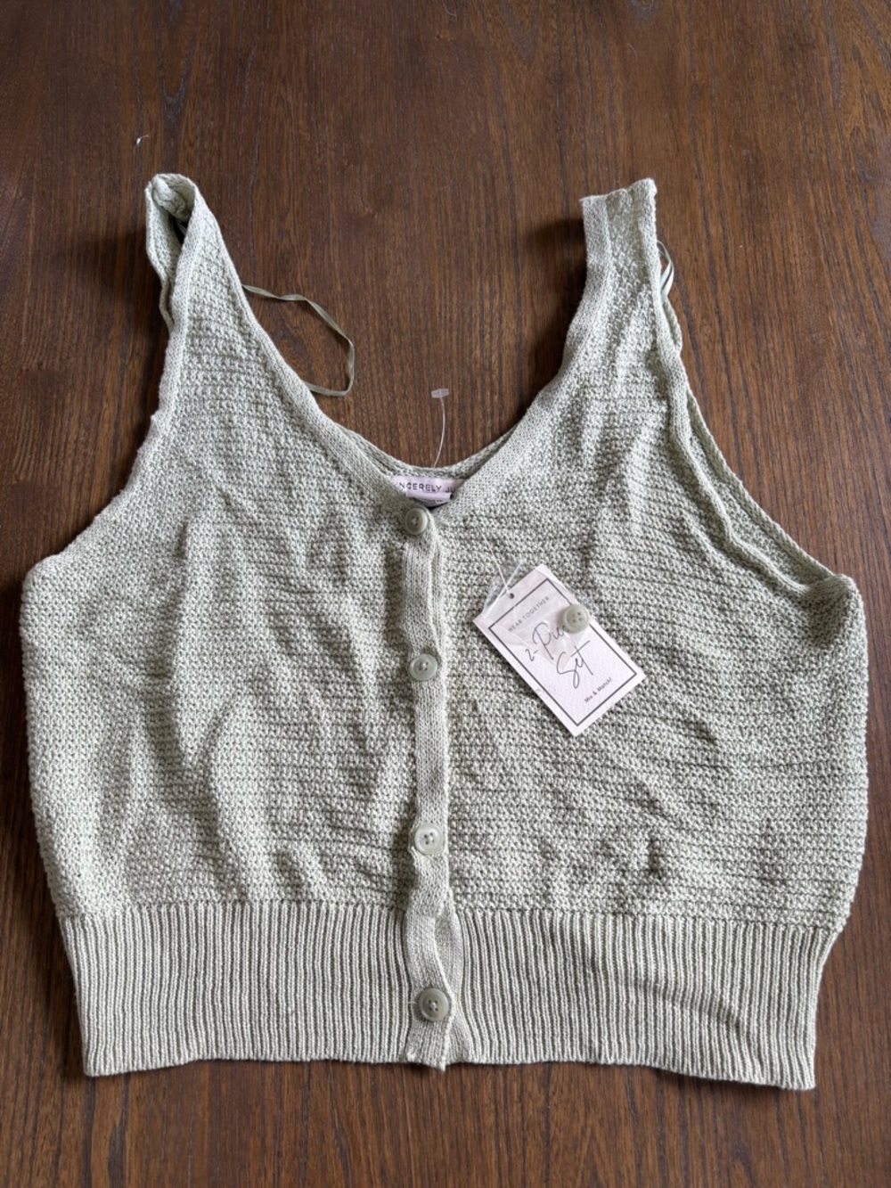 NWT Sincerely Jules Light Sage Knit Button Crop Tank